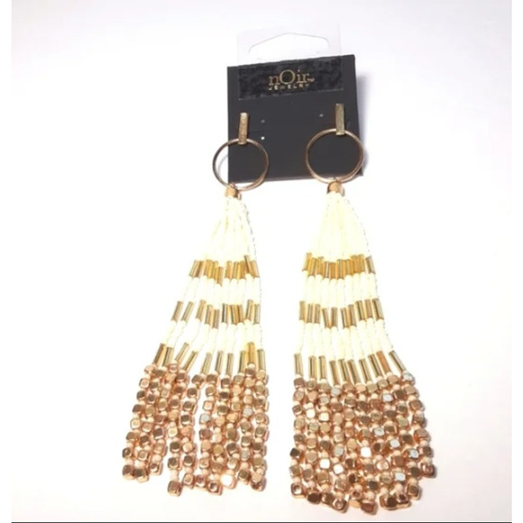 NEW nOir Beaded Extra Long Duster Earrings 5 1/2" Extra Long Beautiful Boho - Picture 1 of 6